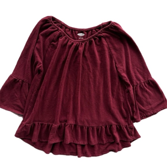 Old Navy Girls Burgundy Bell Sleeve Blouse Size 6-7 - Picture 1 of 6